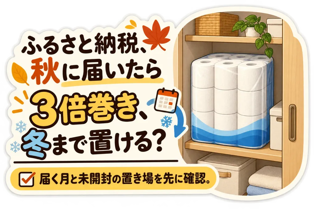 ふるさと納税の3倍巻きトイレットペーパーは秋口に届く？ワンルームで冬まで保管する選び方